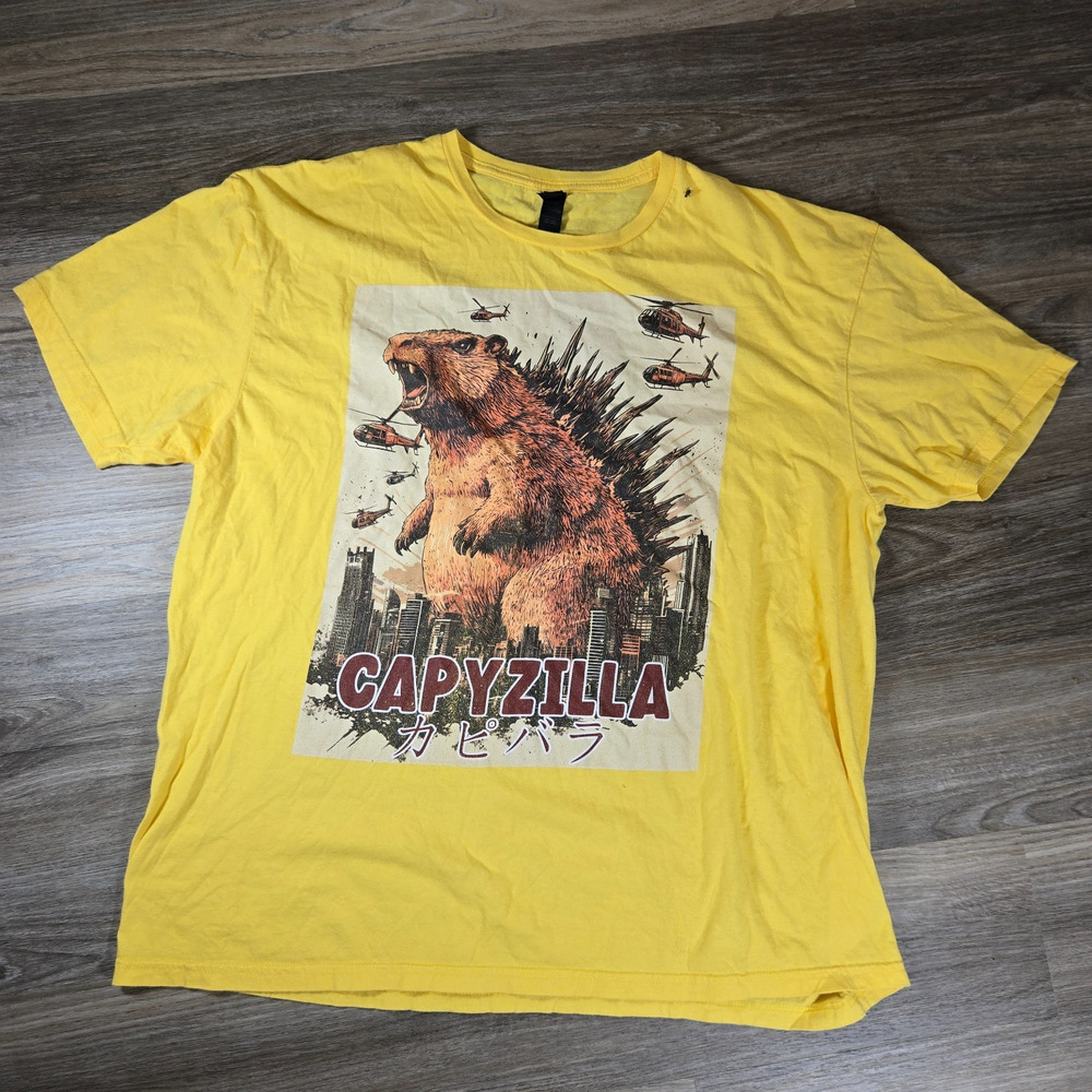 Capybara Kaiju T Shirt Unisex 2XL Yellow Capyzilla Japanese Monster Retro